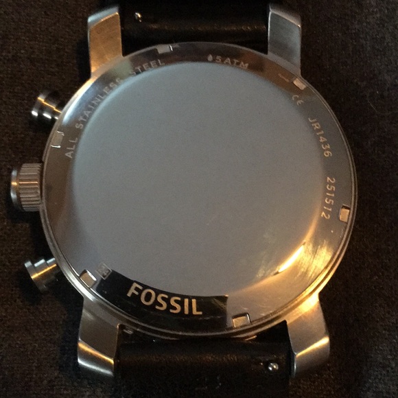 FOSSIL CHRONOGRAPH SS BLACK LEATHER MENS WRIST WATCH W/ COLLECTOR TIN NEW - Picture 6 of 11